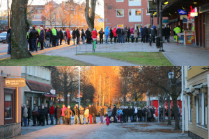 Köandet fortsatte utanför biblioteket och banken. Foto: Fredrik Norman